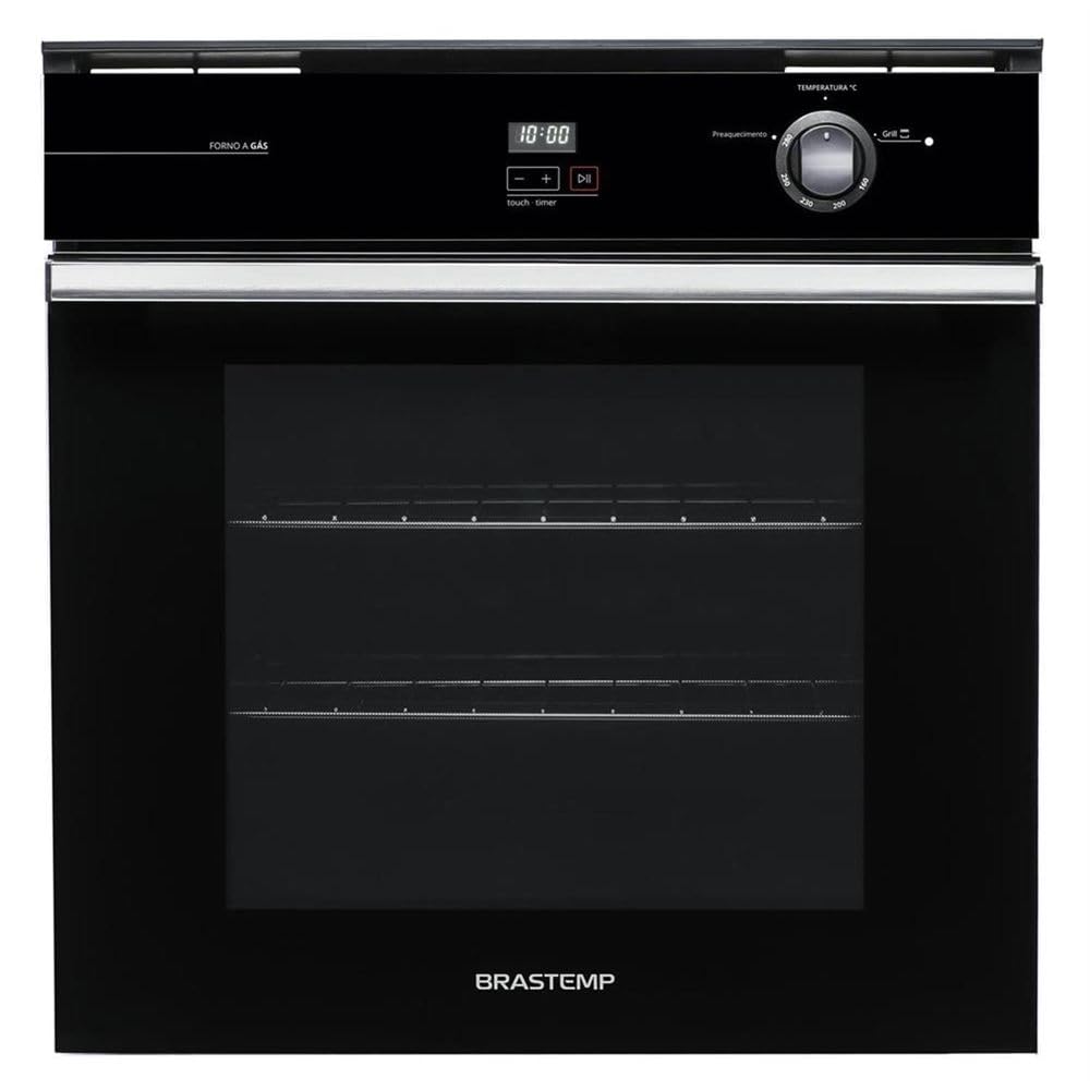 Forno de embutir a gás Brastemp 78 litros Preto com grill e timer touch - BOA84AE 220V