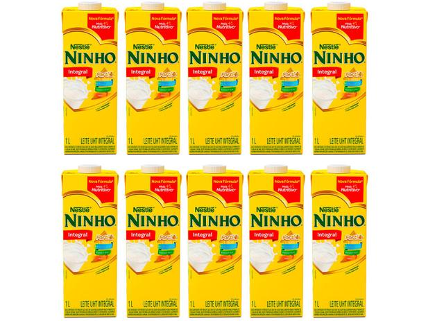 Kit Leite Integral UHT Ninho 1L 10 Unidades