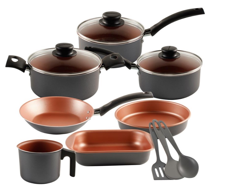 Conjunto de Panelas 10 Peças Tramontina Turim com Revestimento Antiaderente Starflon T1, Tampas de Vidro e Cabos de Baquelite – Bronze/Grafite