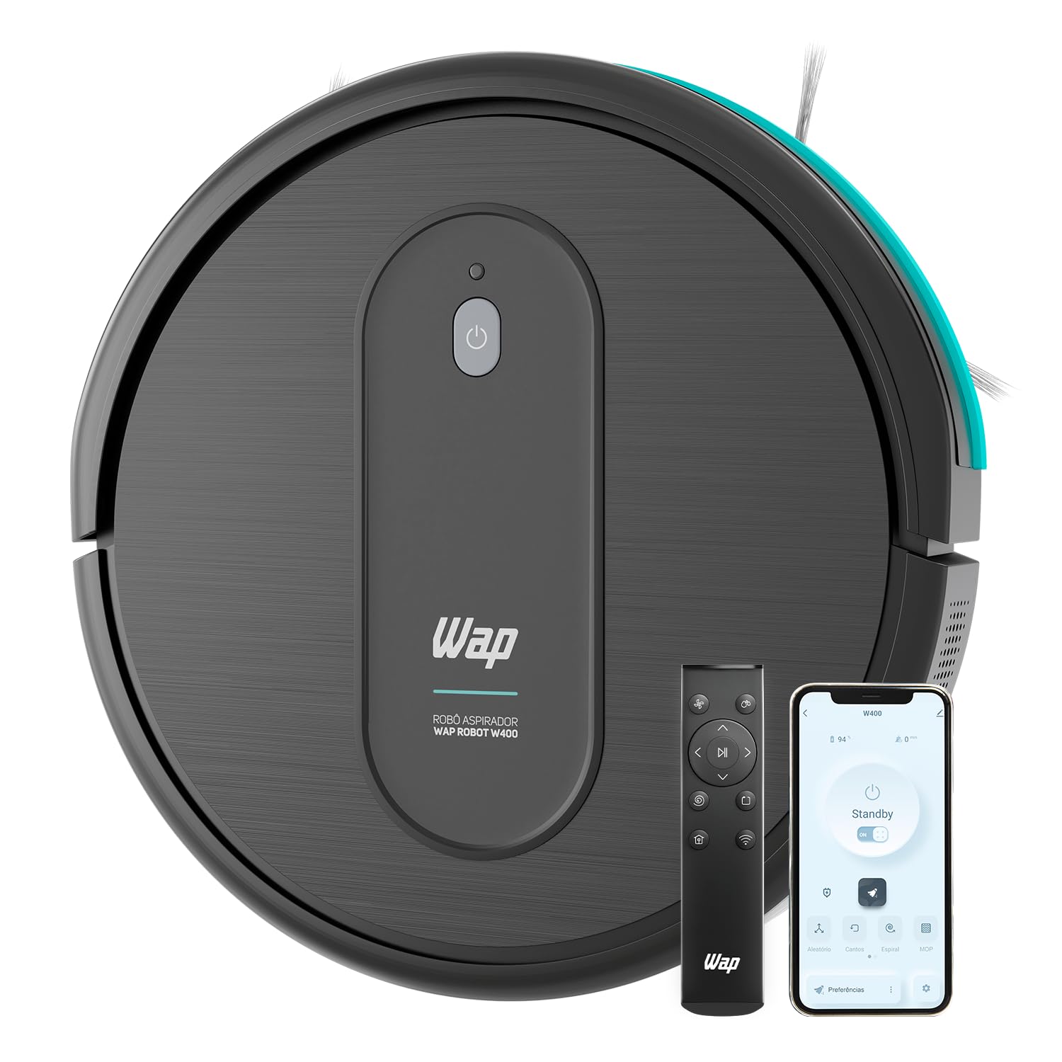 Wap Aspirador De Pó Robô Robot W400 3 Em 1, Automático, 300ml, Compatível Com Assistentes De Voz, 30w 10,8vdc Bivolt