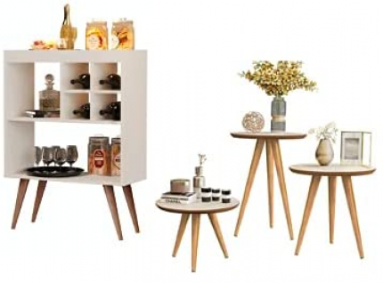 Conjunto Aparador Adega com Mesas Decorativas Off White – Delta – Mania de Móveis