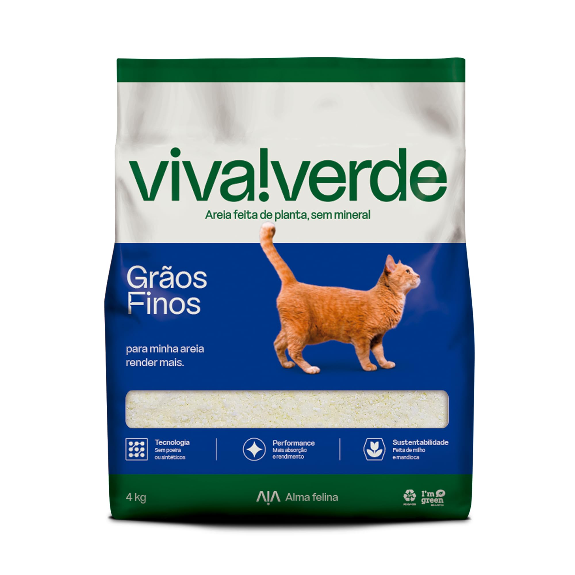 Viva Verde Areia Higiênica Biodegradável para Gatos Grãos Finos 4kg