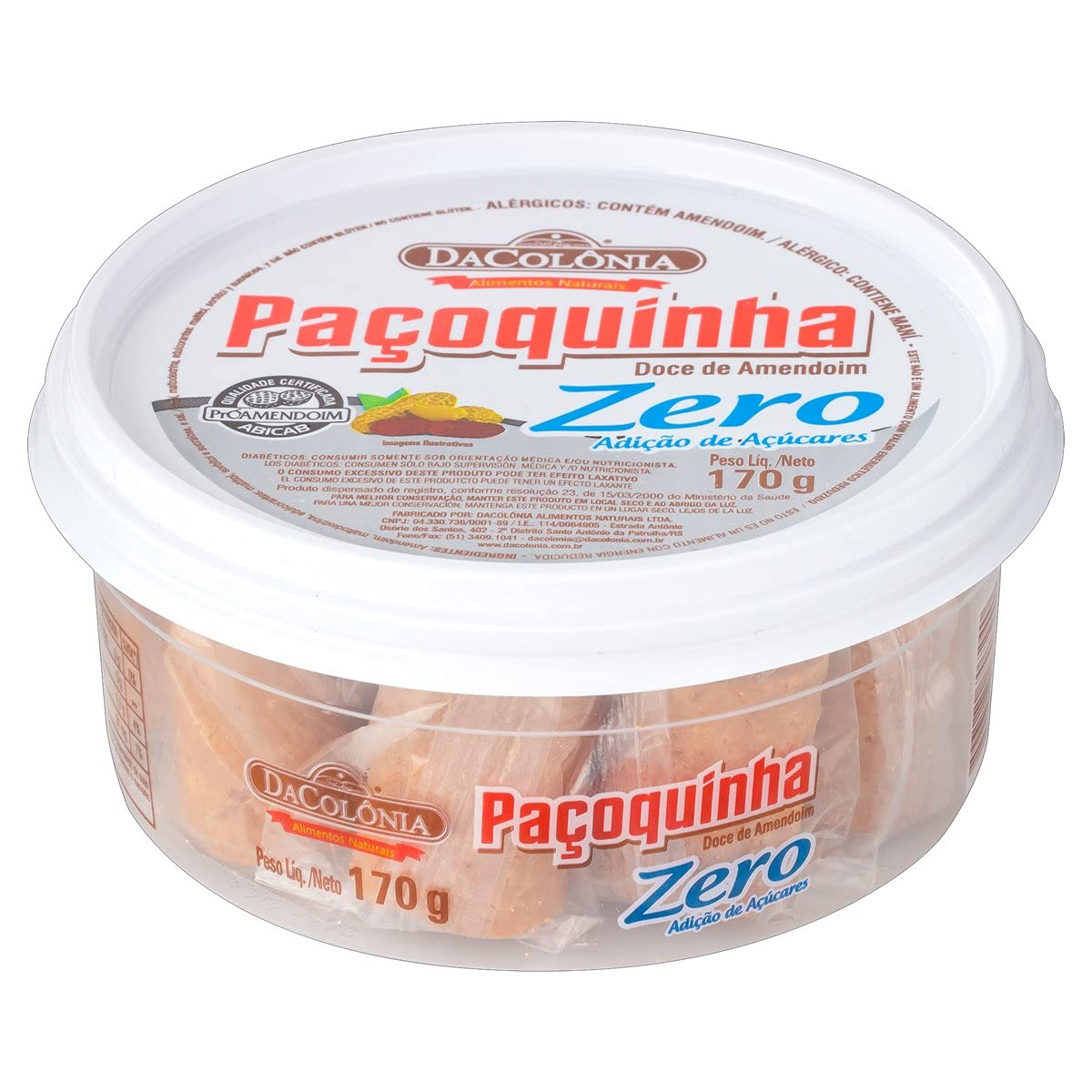 Da Colonia Paçoquinha Rolha Zero Adição De Açúcares 170G