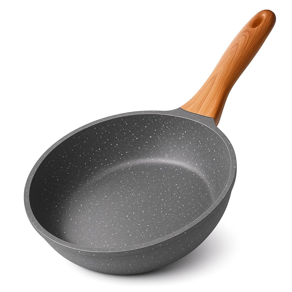 Frigideira Grande em Alumínio Revestida em Cerâmica e Cabo De Madeira Fundo de Indução Fogão a Gás Elétrico e Indução