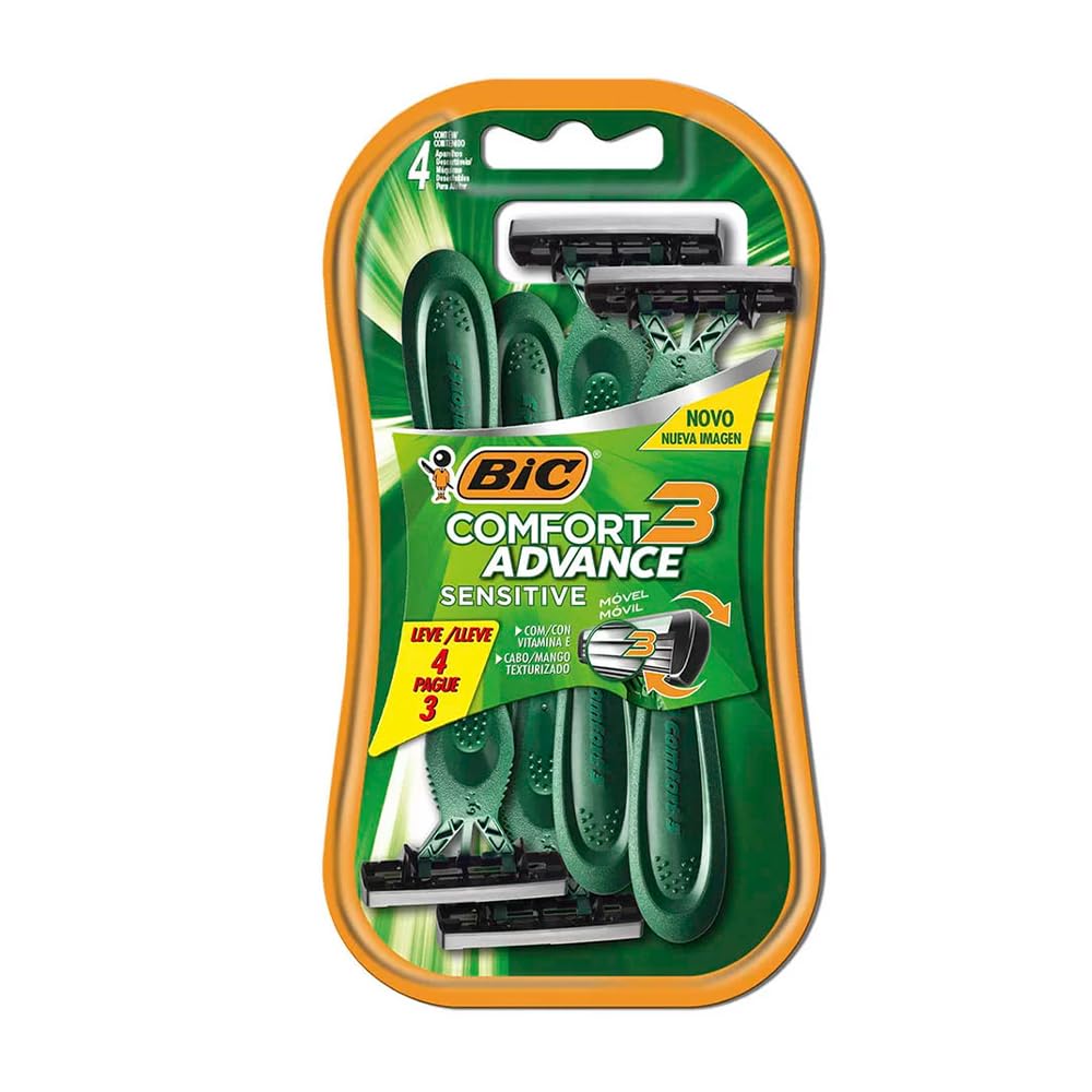 Bic Aparelho De Barbear Comfort 3 Advance Pele Sensível Verde C/ Fita Lubrificante 9298501 Embalagem Leve 4 Pague 3