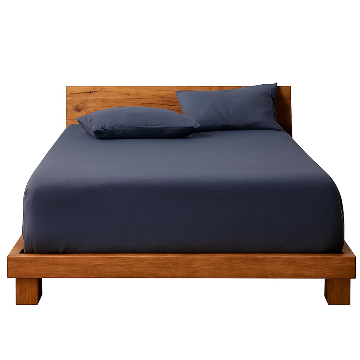 Decolab Jogo de Lençol 100% Algodão Premium Extra Macio - Roupa De Cama Antiácaro, Inclui Lençol Com Elástico (Forro) E Fronhas (Azul-marinho, Casal Simples)