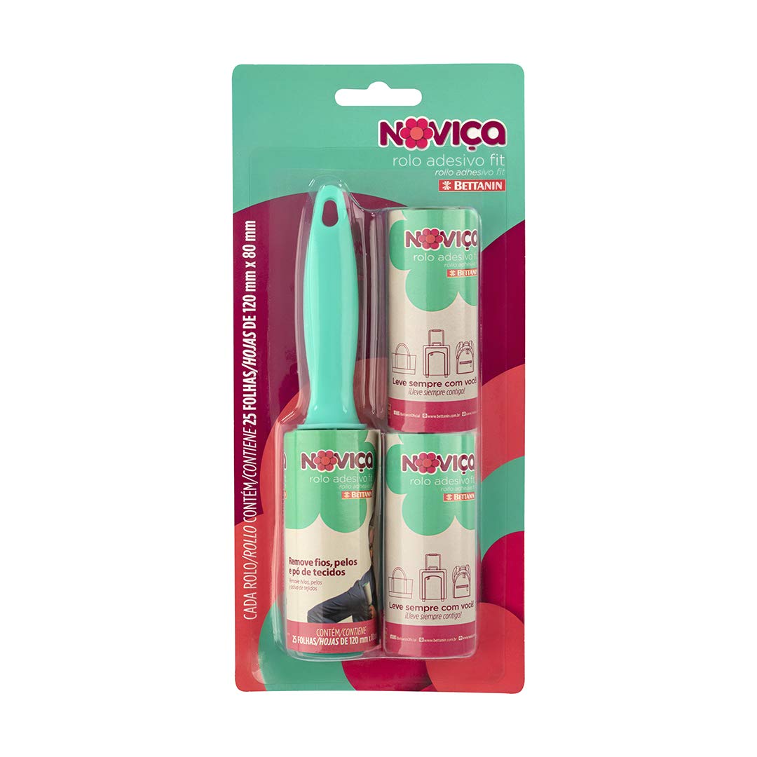 Noviça - Rolo Adesivo Fit com 25 Folhas Tira Pelos, Acompanha 2 Refis, Bettanin