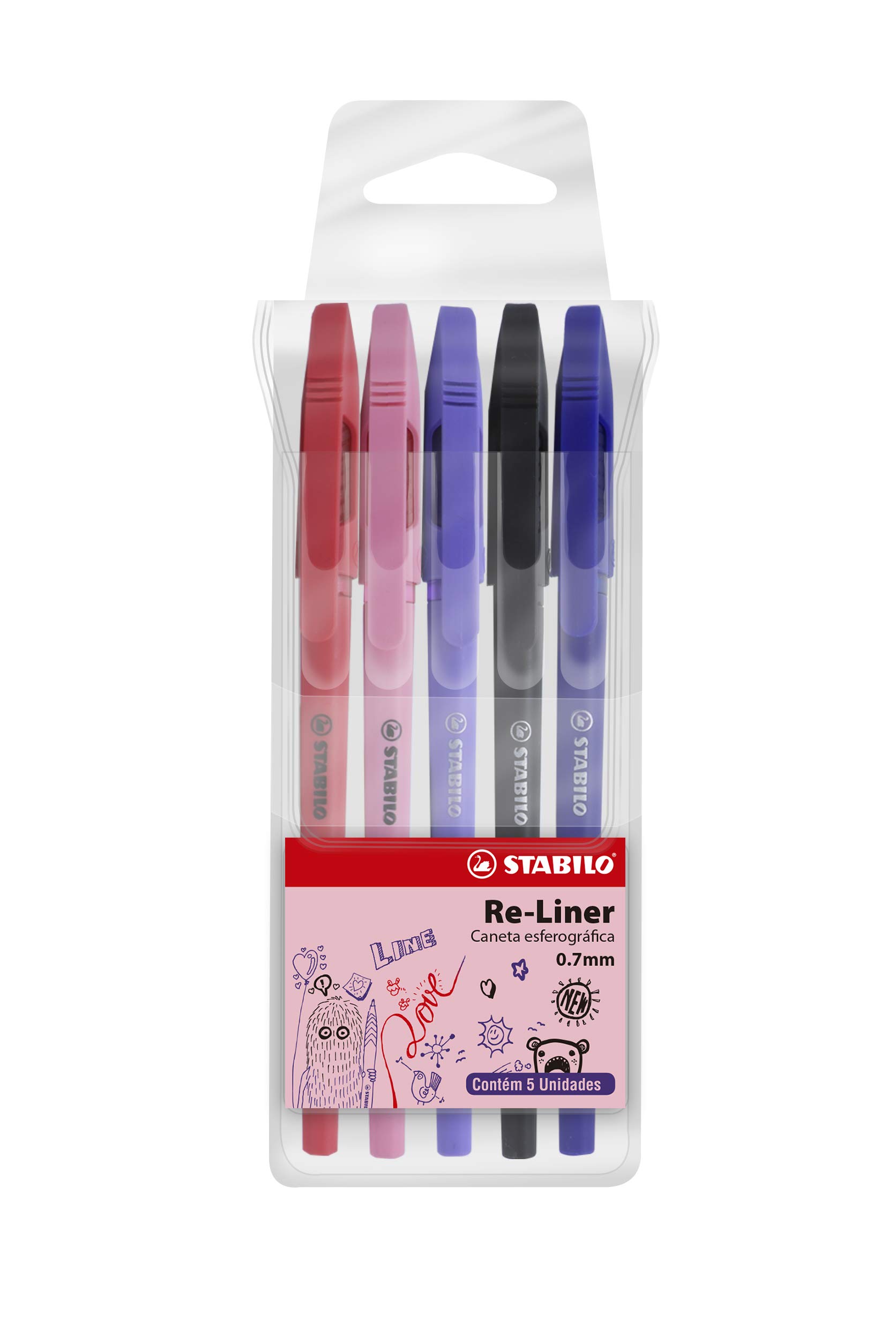 Caneta Esferográfica, Estojo Com 5 Cores, Stabilo, Re-Liner 50.9100, Multicor, Pacote De 5, Stabilo