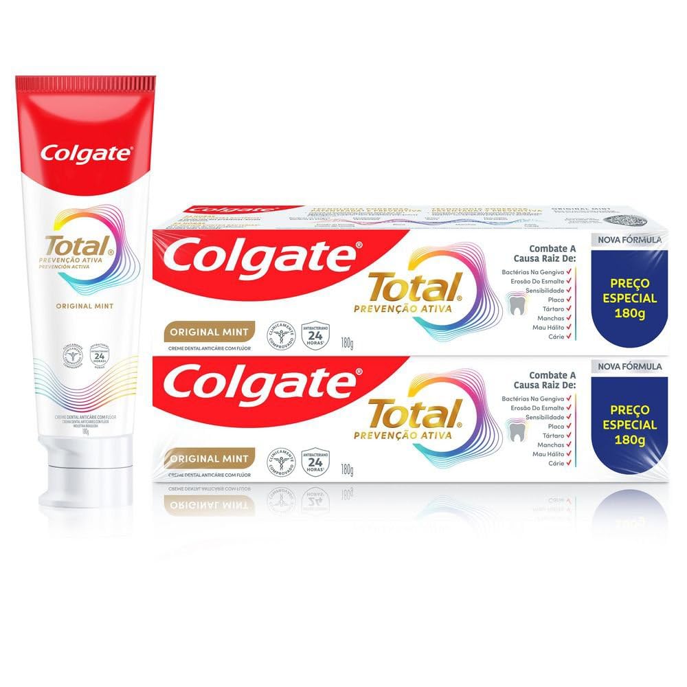 Creme Dental Colgate Total Original Mint, Prevenção Ativa, 180g 2 unidades