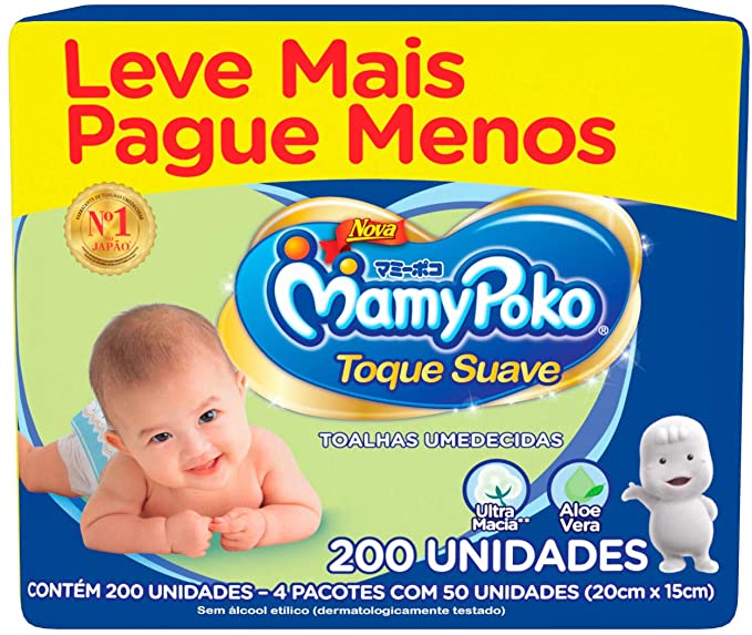 Lenço Infantil Mamypoko Com 200 Toque Suave, MAMYPOKO, Branco, 200 Unidades