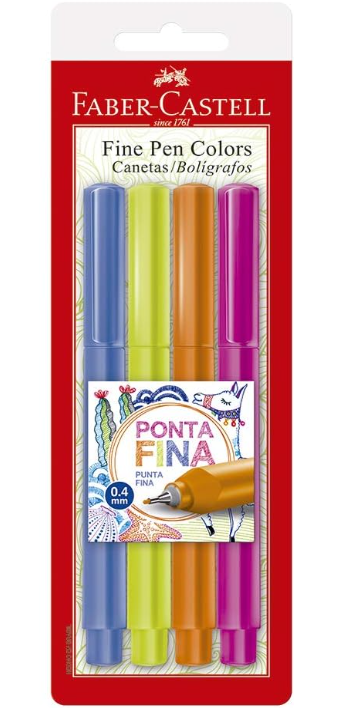 Caneta Ponta Fina, Faber-Castell, Fine Pen, FPB/ES2ZF, 4 Cores