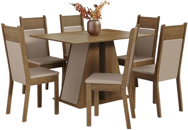 Conjunto Sala de Jantar Mesa Tampo de Madeira 6 Cadeiras Beverly Madesa