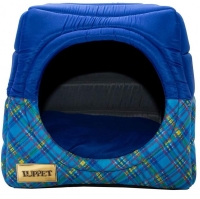 Toca e Cama Luppet 2 em 1 com Almofada para Cães e Gatos de 6kg a 12kg Azul Xadrez G