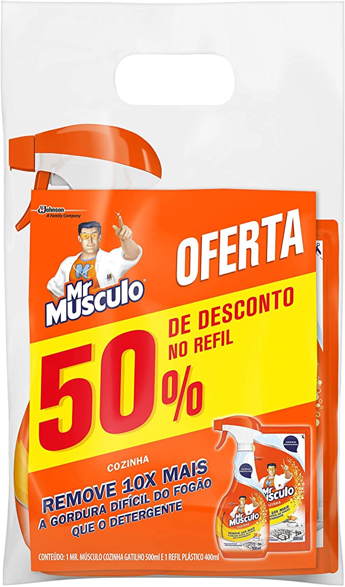 Limpador Cozinha Total Pack Gatilho 500 ml e Refil 500 ml, Mr. Músculo, pacote de 2