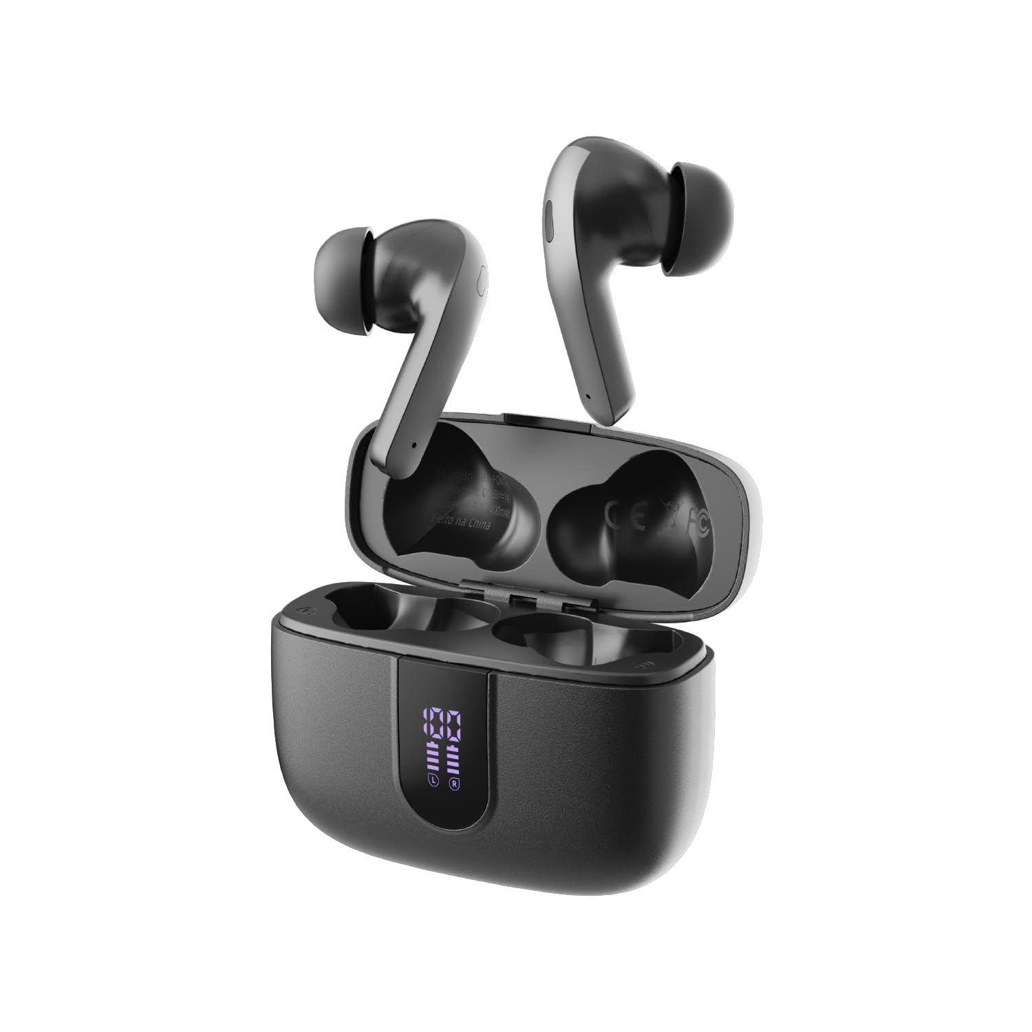 Basike Fone de Ouvido Bluetooth 5.4, 40H de Reprodução, Intra-Auricular Esportivo com Microfone, Display LED, Cancelamento de Ruído, IPX5, True Wireless Estéreo para Android e IOS (Preto)