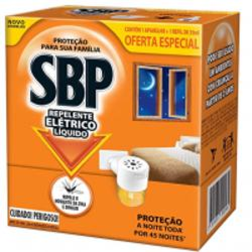 Repelente Elétrico Líquido 45 Noites Kit Com Aparelho e Refil, SBP