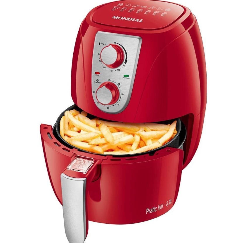 Fritadeira Air Fryer Mondial AF-34 Pratic 3,2L Inox Vermelha - 127v
