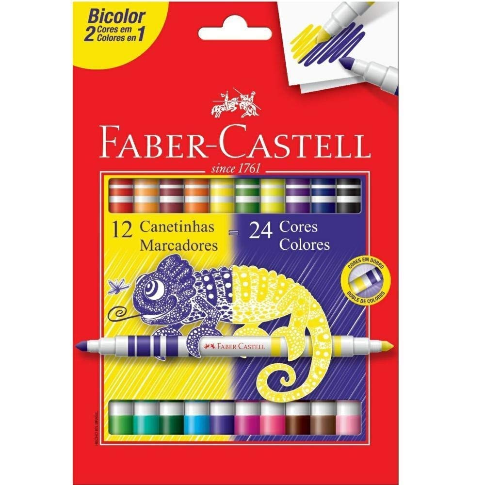 Hidrografica Bicolor 12 Canetas/24 Cores, Faber-Castell, 15.0612N, Mista