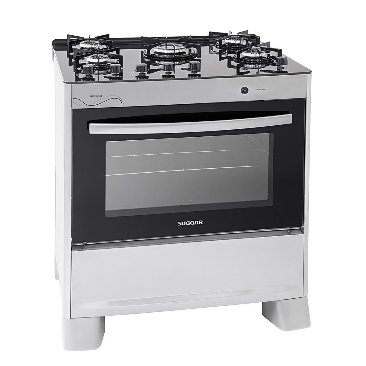 Suggar Fogão Neo Glass Prata Mesa De Vidro 5 Bocas Trempe 6 Apoios Acendimento Automático Fgvng510prix - Marketplace