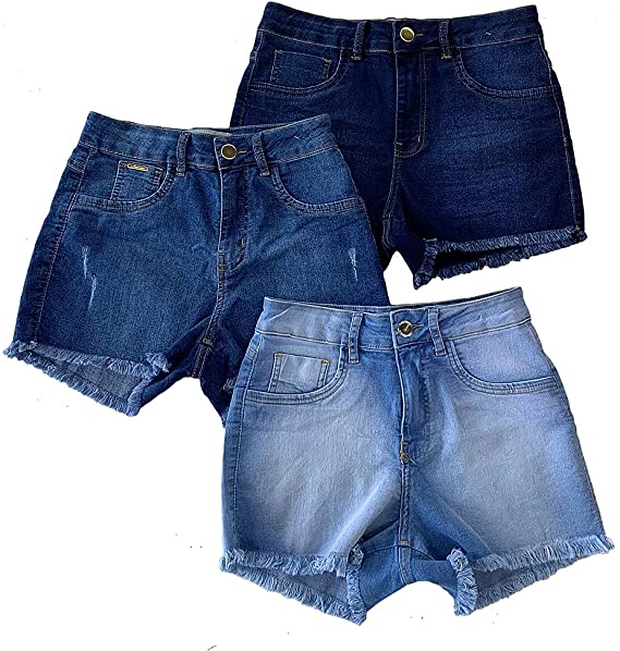 Kit 3 Shorts Jeans Feminino Imporium Cós Alto Cintura Alta 008