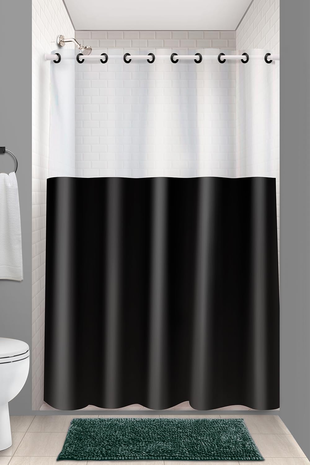 Cortina para Box Preta com Ilhós Visor Cristal (1,35x2,00m) | Plast Leo (Ref.641-J)