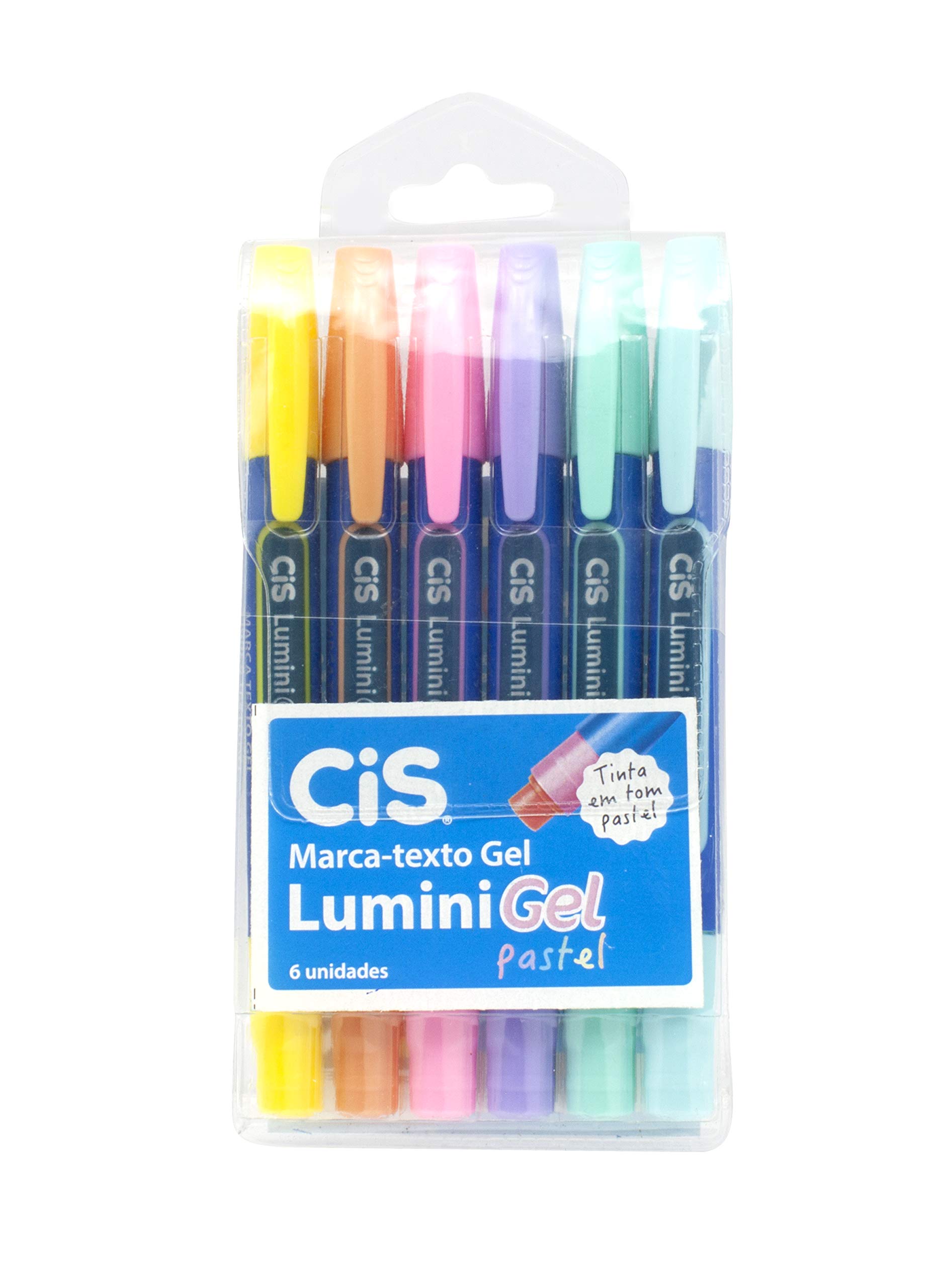 Caneta Marca Texto Gel, CiS, Lumini Gel Pastel, 6 Cores Tons Pastel