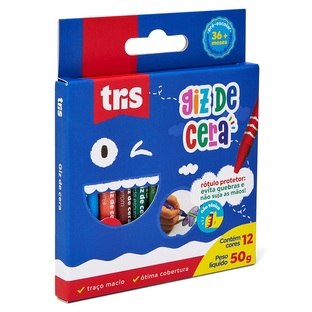 Giz De Cera Fino - 12 Cores - Tris, Multicor