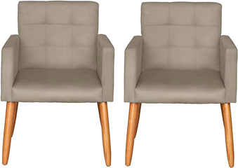 Kit 2 Poltronas Cadeira Decorativa para Sala de estar Cadeiras para Recepção Manicure Escritório Sala De Espera Poltrona MOBLAN tecido suede e courino (Cappuccino, Tecido Suede)