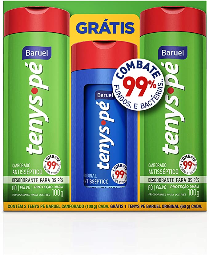 Kit Talco Antisséptico Tenys Pé Baruel: 2 Canforados 100gr, 1 Original 60gr, Tenys Pé