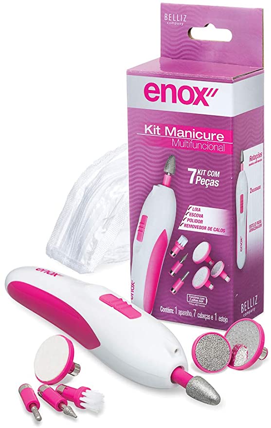 Kit Elétrico Manicure, Enox, Branco e Rosa