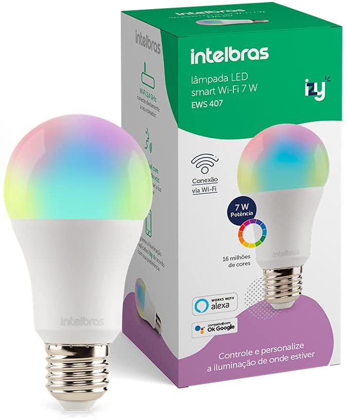 Smart Lâmpada Inteligente Intelbras EWS 407 com 16 milhões de cores, 7W, Bivolt, Casa Inteligente Wi-Fi, compatível com Alexa
