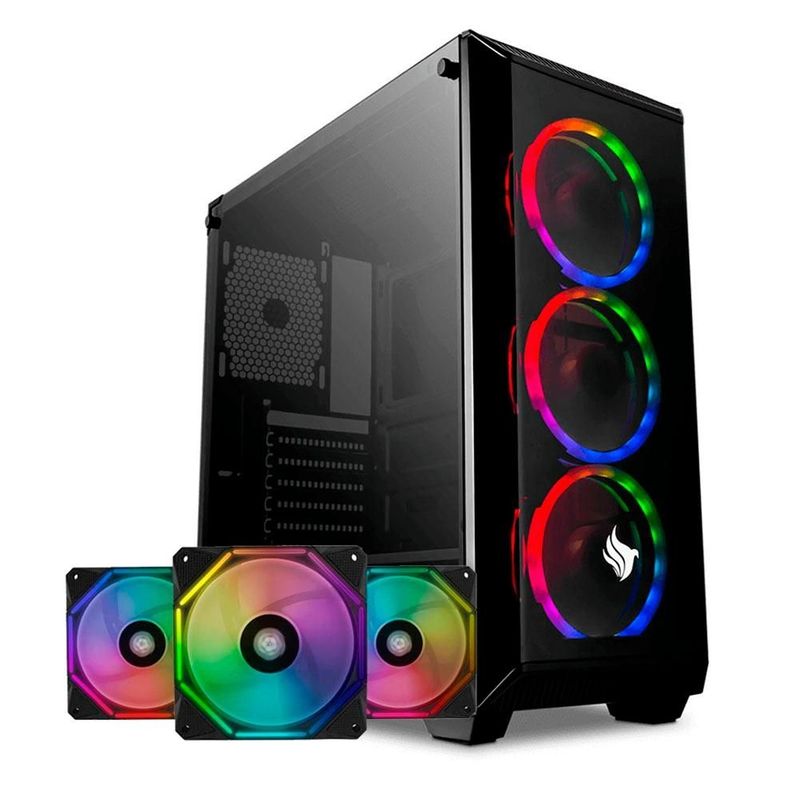 Kit Gabinete Pichau Rostock RGB + Kit Ventoinhas Wave RGB 3x + Controladora