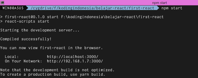 command npm start belajar react js EKRUT