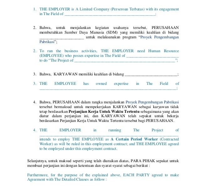 3. Contoh kontrak kerja karyawan bilingual