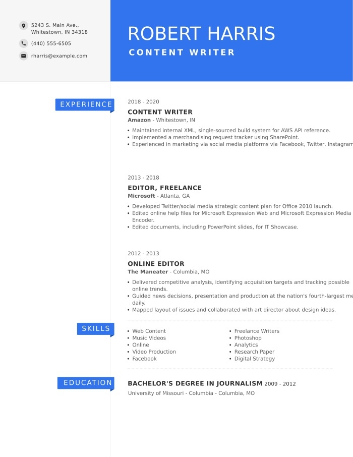 Contoh resume Content Writer 1