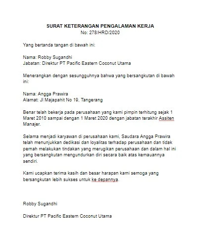 Contoh surat paklaring Bahasa Indonesia