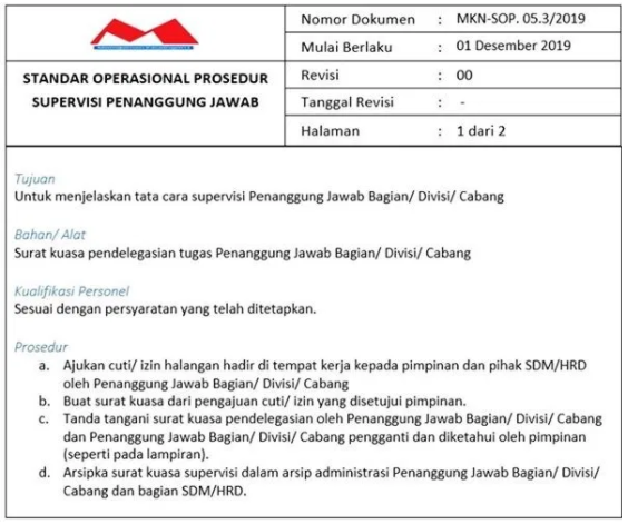 SOP Supervisi Penanggungjawab