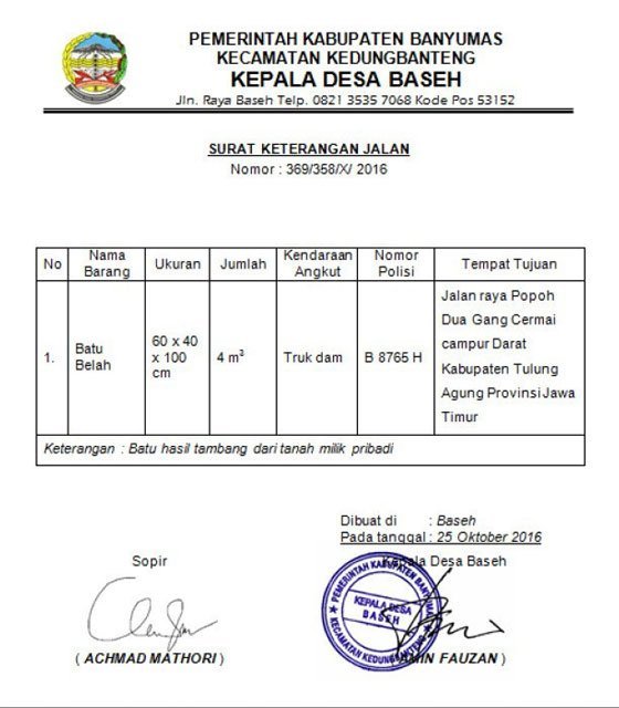 surat jalan tingkat kepala desa