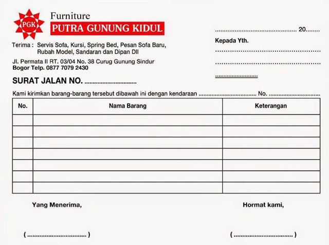 contoh surat jalan perusahaan furniture