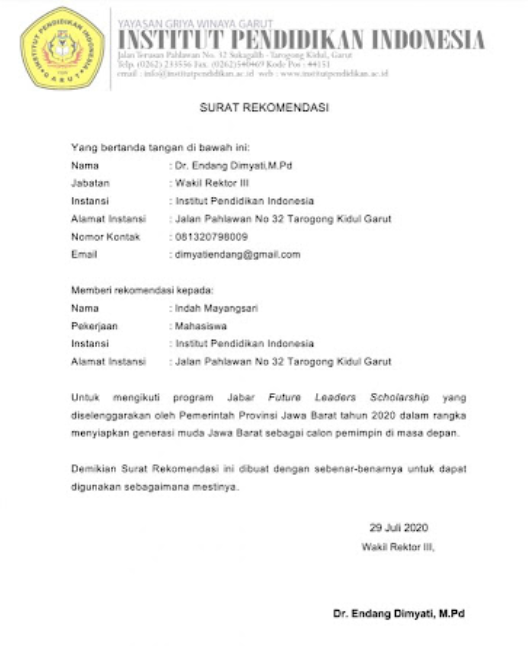 Surat rekomendasi bahasa Indonesia