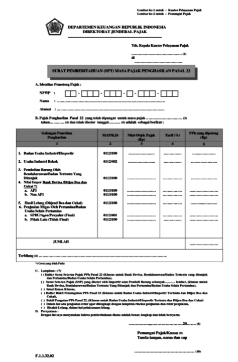 Contoh surat pemberitahuan (SPT) Pajak Penghasilan