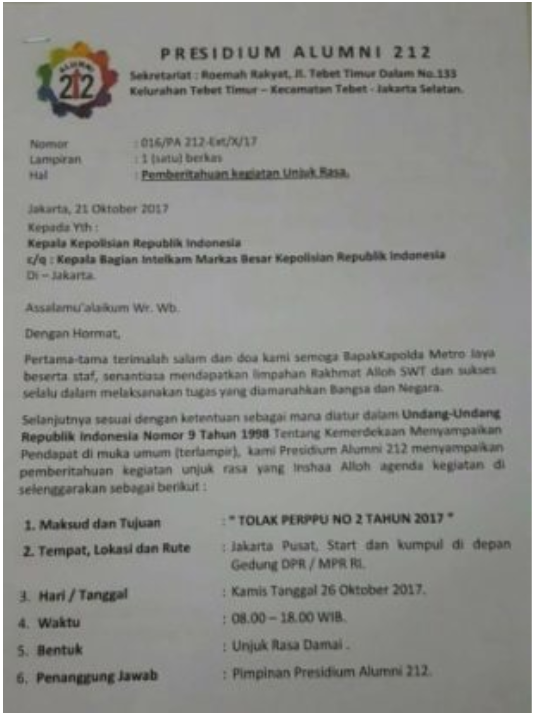 Contoh surat pemberitahuan demonstrasi (unjuk rasa)