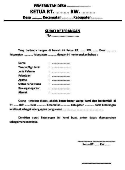 Contoh surat format surat keterangan domisili tingkat RT