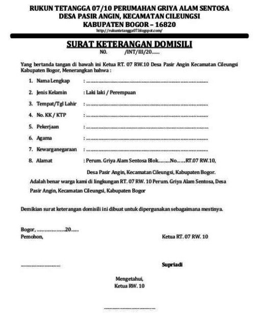 Contoh surat format surat keterangan domisili tingkat RT