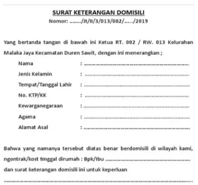 Contoh format surat keterangan domisili perorangan