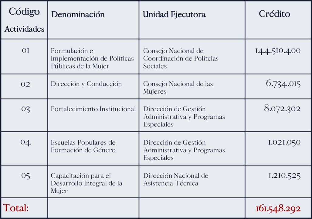 Los registros aún hablan de Consejo Nacional de las Mujeres, dependiente de Presidencia.