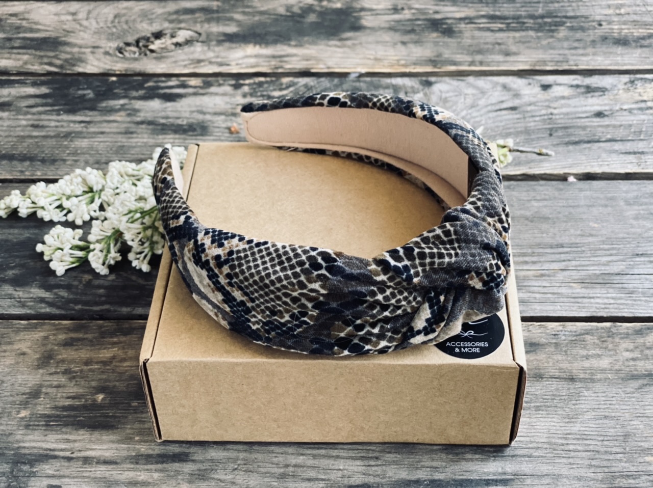 KNOTTED COTTON HEADBAND SNAKE PRINT