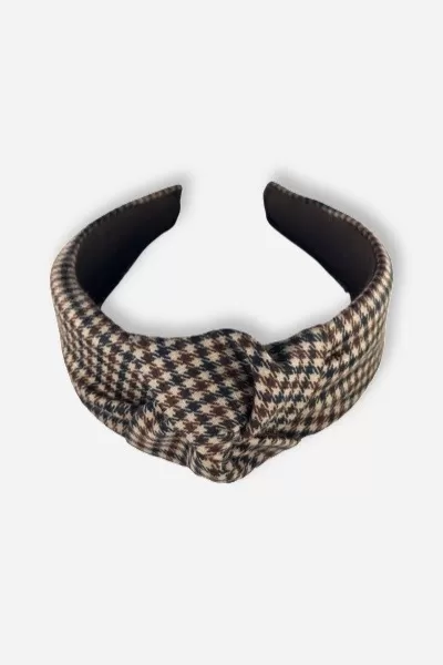 KNOTTED COTTON HEADBAND - BROWN GOOSE FOOT PATTERN