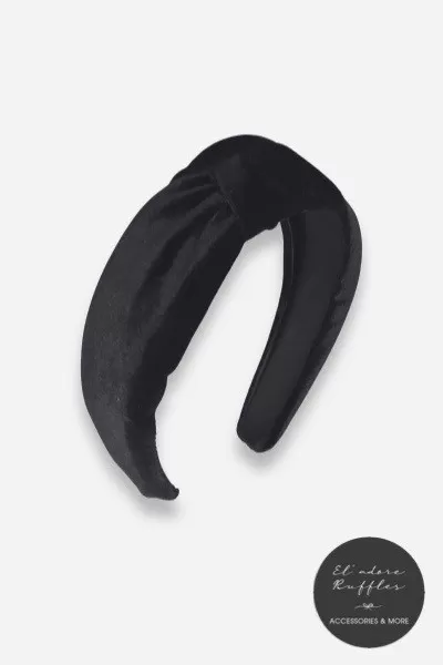 VELVET KNOTTED HEADBAND - BLACK