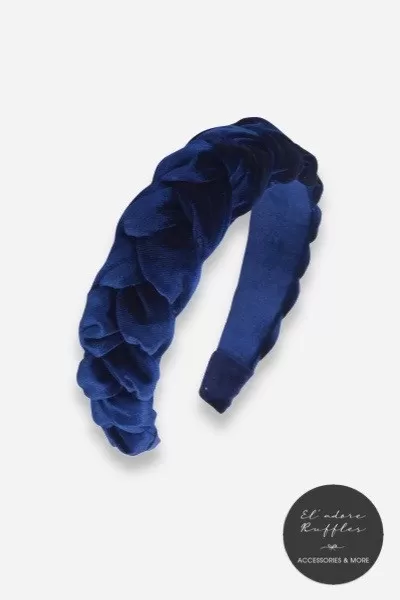 VELVET BRAIDED HEADBAND - DARK BLUE